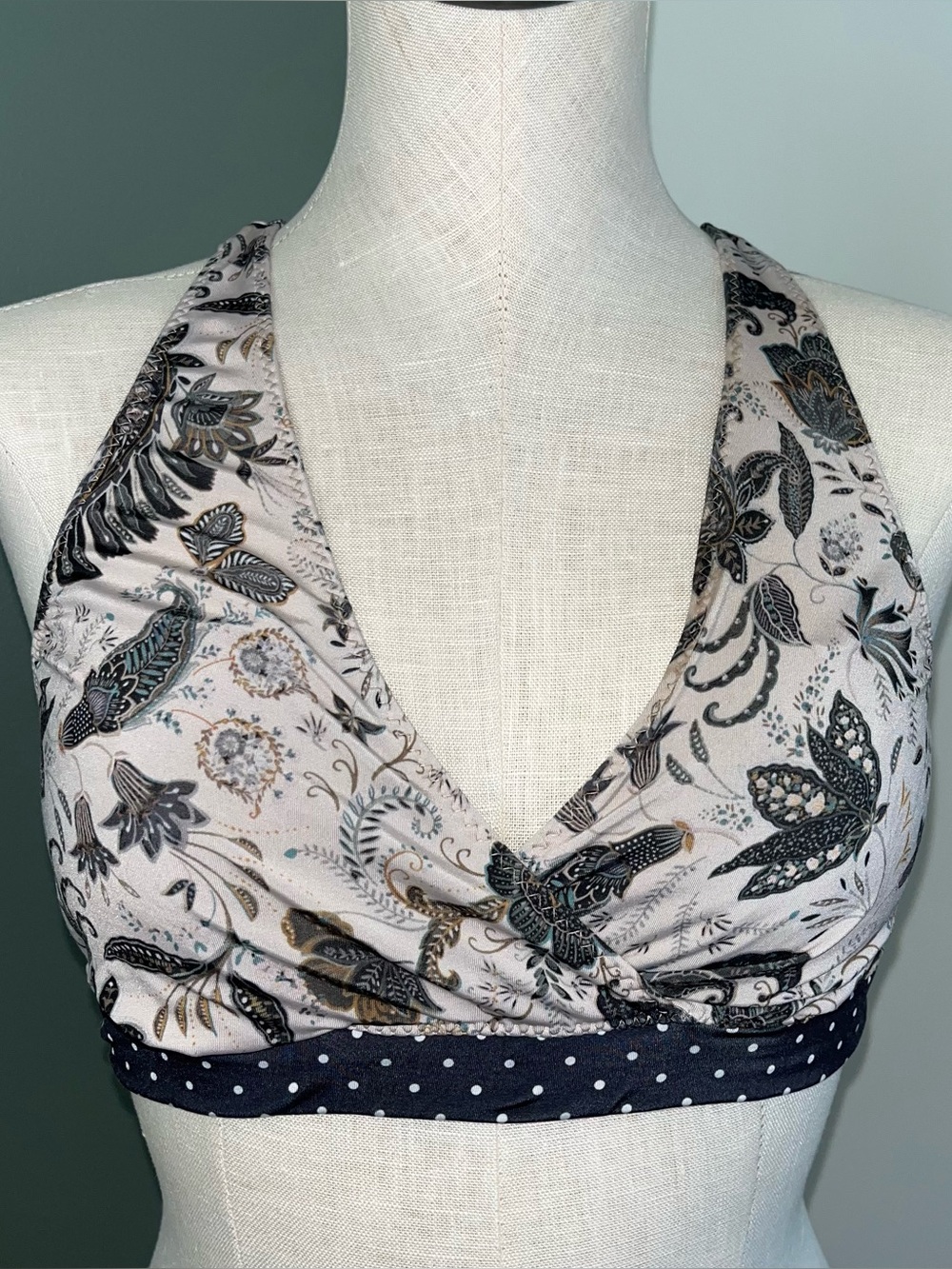 Majamas Sports Bra M Beige Floral Cotton Pullover Racerback